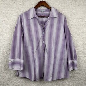 Foxcroft Top Womens Plus‎ 18 Purple Wrinkle Free Fitted 3/4 Sleeve 100% Cotton